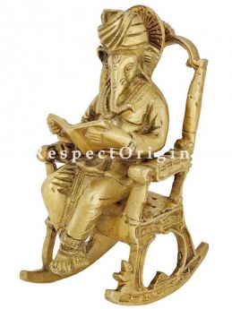 Antique Finish Idol Of Reading Ganesha; Brass; 7 Inches
