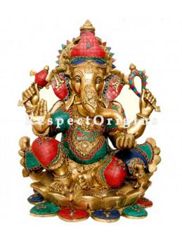 Buy 28 Inches Carved Statue Of Lord Ganesha Over Lotus Brass at RespectOrigins.com