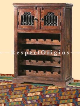 Buy Arthur Vintage Bar with Wine Rack and Bottle Compartment; Solid Wood with Latticework At RespectOrigins.com