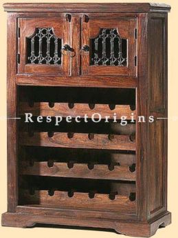 Buy Arthur Vintage Bar with Wine Rack and Bottle Compartment; Solid Wood with Latticework At RespectOrigins.com
