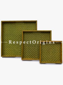 Set of 3 Bamboo Matte Finish Wooden Square Serving Tray; 14 x 14, 11 x 11, 8 x 8; RespectOrigins.com