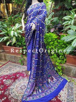 Violet Blue Gaji Bandhej Handloom Silk Saree with Running Blouse; RespectOrigins.com