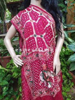 Red Gaji Bandhej Handloom Silk Saree with Running Blouse; RespectOrigins.com