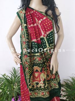 Red & Green Handloom Bandhej Gaji Silk Saree with Running Blouse; RespectOrigins.com