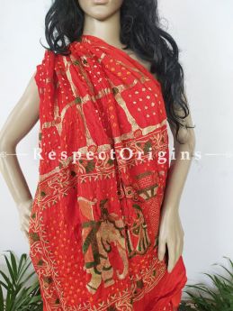 Orange Handloom Bandhej Gaji Silk Saree with Running Blouse; RespectOrigins.com
