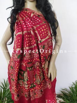 Fuscia Pink Handloom Bandhej Gaji Silk Saree with Running Blouse; RespectOrigins.com