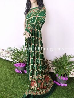 Green Gaji Bandhej Handloom Silk Saree with Running Blouse; RespectOrigins.com