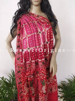 Hot Pink with Red Handloom Bandhej Gaji Silk Saree with Running Blouse; RespectOrigins.com
