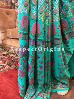 Beautiful Green Handloom Bandhej Tye and Dye Georgette Saree with Running Blouse; RespectOrigins.com