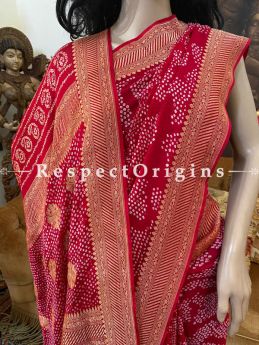 Classic Red Handloom Bandhej Tye and Dye Georgette Saree with Running Blouse; RespectOrigins.com