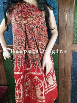 Elegant Ajrakh Block- print on Bandhani Modal Silk Saree Red; Blouse Included; RespectOrigins.com