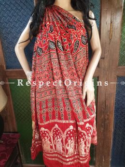 Ajrakh Block- print on Bandhani Modal Silk Saree Black With Red and Gold Zari Pallu; Blouse Included; RespectOrigins.com