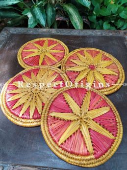 Set of 4 Gorgeous Two-toned Organic Grass Handwoven Thick Hot Plates; diameter 9  Inches