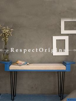 Buy Recycled Wood Bench With Cushion And Metallic Legs, Blue At RespectOrigins.com