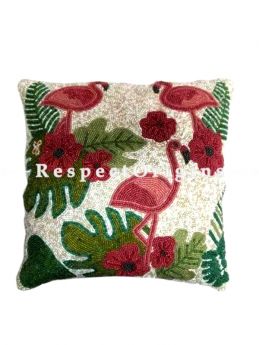 Hand Knitted Beadwork with Red Pelican Square Cotton Cushion Cover 16x16 in; Set of 2; RespectOrigins.com