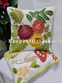 Hand Knitted Beadwork with multicoloured flowers; Square Cotton Cushion Cover 16x16 in; Set of 2; RespectOrigins.com