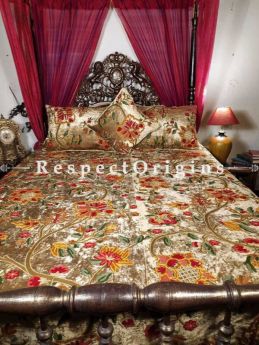 Buy Roma Gorgeous Almond Rich Duvet Bedspread Velvet King Set Aari work Embroidered in Autumnal Florals. At RespectOriigns.com