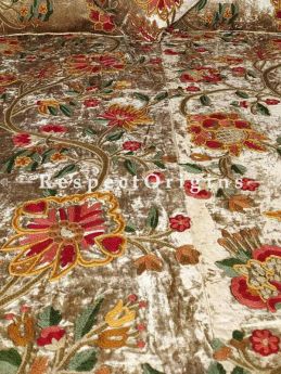 Buy Roma Gorgeous Almond Rich Duvet Bedspread Velvet King Set Aari work Embroidered in Autumnal Florals. At RespectOriigns.com