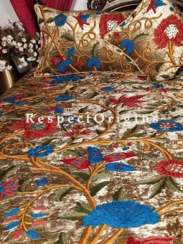 Buy Arthur Luxury Gold Soft Velvet Hand Embroidered Aari work King Duvet Cover Bedspread Set At RespectOriigns.com