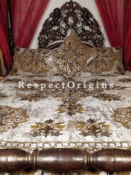 Buy Rosalinda Fabulous Luxury Silver Velvet Duvet Bedspread in Fine Hand-embroidered Aari work Floral Motifs. At RespectOriigns.com