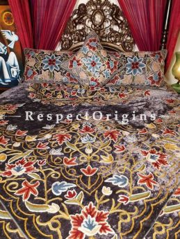 Buy Portia Luxury Soft Raisin Velvet Designer Velvet Hand Embroidered King Aari work Duvet Bedspread Set At RespectOriigns.com