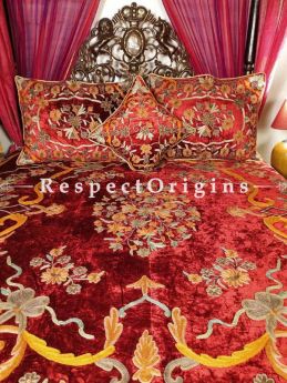 Buy Glorianna Regal Rich Red Luxury Velvet Hand-embroidered Aari work King Bedspread Duvet Set At RespectOriigns.com