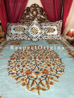 Buy Marianna Luxury Powder Blue Velvet Hand-embroidered Aari work King Bedspread Duvet King; Shams included At RespectOriigns.com