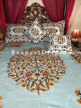 Buy Marianna Luxury Powder Blue Velvet Hand-embroidered Aari work King Bedspread Duvet King; Shams included At RespectOriigns.com