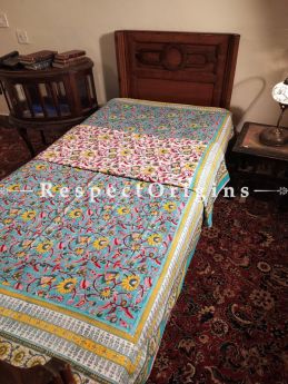 Buy Blue and Pink Pure Cotton Block-printed Jaypuri Dohar Comforter Quilt with Piping' at RespectOrigins.com