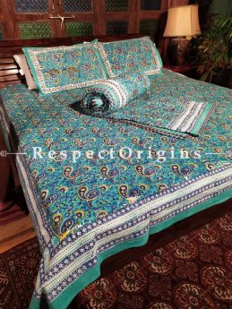 Sabah Luxury Reversible Quilted Pure Organic Cotton Bedding Set; Comforter: 105x85 Inches; Bedspread: 105x90 Inches; Pillow Pair: 28x20 Inches; Cushion Pair: 16x16 Inches; Multi-coloured