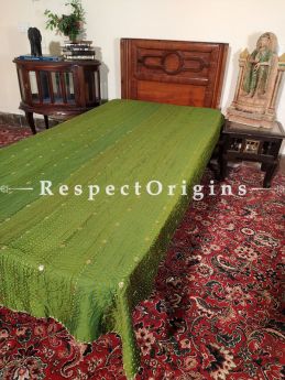 Green Kantha Stitch Reversible Cotton Single Bedspread :RespectOrigins.com