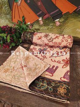 Earthy Beige Bedspread, Table Cloth or Throw with Aari work Embroidery and Contrasting Black border at respect origins.com