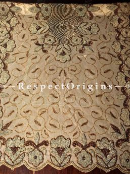 Buy Handcrafted Table Cover, Cream base net with beadwork and golden embroidery, 83x39 in At RespectOrigins.com