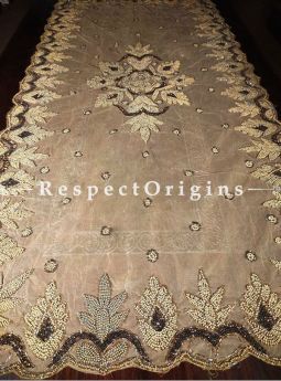 Buy Table Cover, Gold & Black Beads, Beige, Beadwork Handcrafted 81x39 Inches At RespectOrigins.com