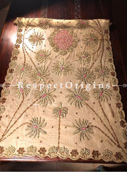 Buy Table Cover, Coconut tree motifs Beaded, Beige Base, Handcrafted 83x39 Inches At RespectOrigins.com