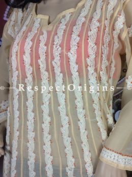 Buy Beige Chikankari Embroidered Long Kurti; Georgette at RespectOrigins.com