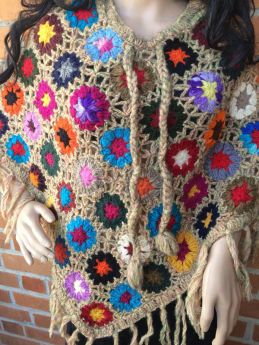 Hand Knitted Woolen Multicolor Crochet Ponchos With Sugar Cookie Base.RespectOrigins