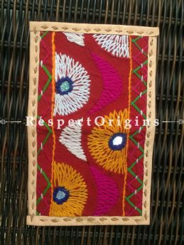 Visiting Card Holders; Genuine Handcrafted Leather; Pink, White & Yellow On Beige Kutchi Embroidery; RespectOrigins.com