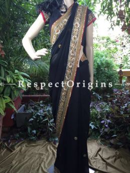 Buy Stunning Black Georgette Banarasi Saree; Zari Border At RespectOriigns.com