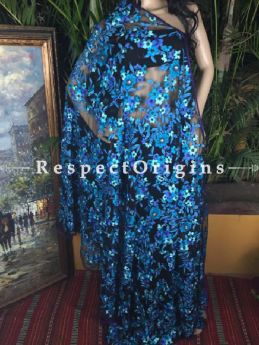 Buy Black Net Saree; Blue Parsi Embroidery At RespectOriigns.com