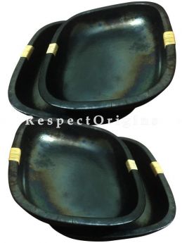 Set of 4 Rectangular Longpi Black Pottery Platters; Chemical Free; 4 x 20 x 17 cm; RespectOrigins.com