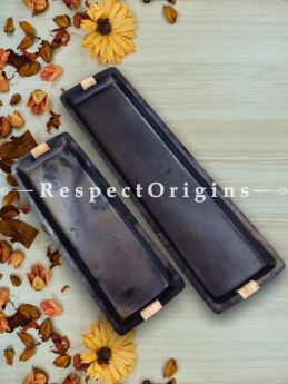 Set of 2 Rectangular Longpi Black Pottery Starter Plates; Large - 17 x 4.5 In. Small - 13 x 4 In.; Handcrafted and Chemical Free; RespectOrigins.com