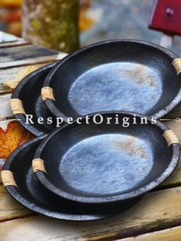 Set of 4 Round Longpi Black Pottery Saucer or Side Plates; 4 Inches Dia.; Handcrafted and Chemical Free; RespectOrigins.com