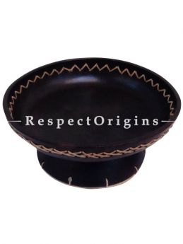 Set of 2 Longpi Black Pottery Fruit or Soup Bowl with Cane Work at the Edges; Chemical Free; 5.5 x 8 Inches; RespectOrigins.com