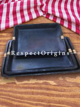 Set of 3 Rectangular Longpi Black Pottery Serving Tray Set; Chemical Free; Large -10 x 8 x 1.5 In. Medium - 8 x 6.7 x 1.5 In. Small - 6.5 x 6 x 1.5 In.; RespectOrigins.com