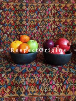 Buy Set of 2 Fruit or Soup Bowl; Clay; Round; Handcrafted Earthenware Longpi Manipuri Black Pottery At RespectOrigins.com