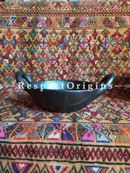 Buy Exotic Longpi Black Pottery Clay Pan or Kadai With Handles; Round; Handcrafted and Chemical Free At RespectOrigins.com