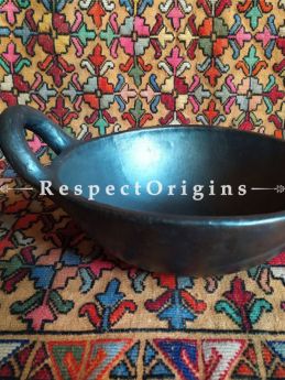 Buy Exotic Longpi Black Pottery Clay Pan or Kadai With Handles; Round; Handcrafted and Chemical Free At RespectOrigins.com