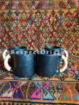 Buy Exquisite Set of 4 Clay Coffee Mugs and a Kettle; Handcrafted Earthenware Longpi Manipuri Black Pottery Tea Set At RespectOrigins.com