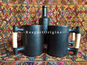 Buy Beer Mug Set of 4 with Bottle; Clay; Handcrafted Earthenware Longpi Manipuri Black Pottery; 750ml; Chemical Free At RespectOrigins.com